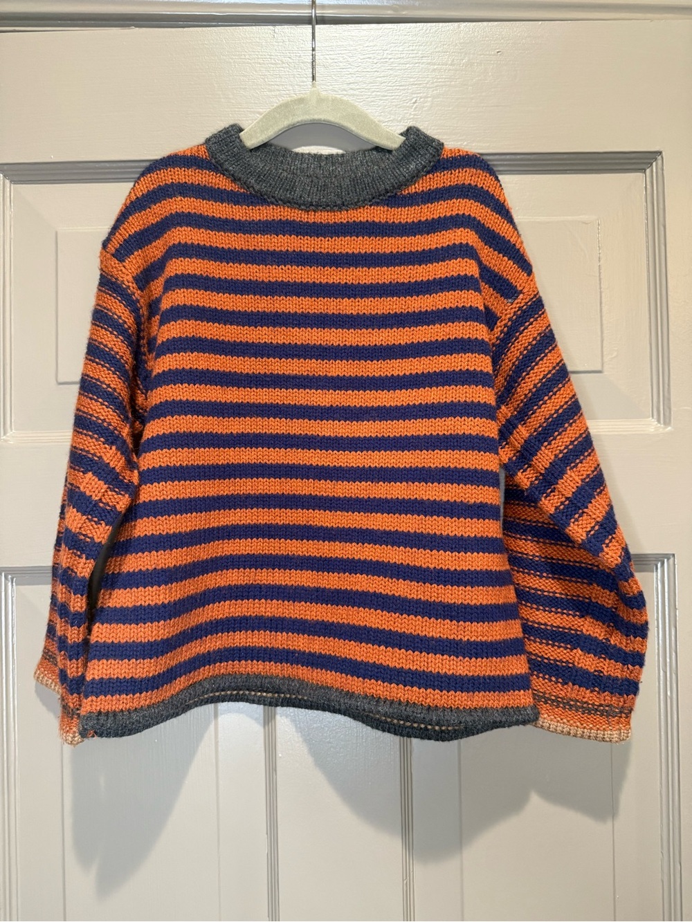 Zara Kids Striped Knit Crewneck Sweater in Orange and Navy
